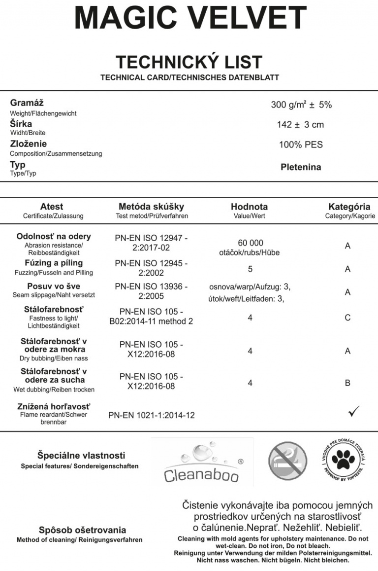 Magic Velver WR technický list